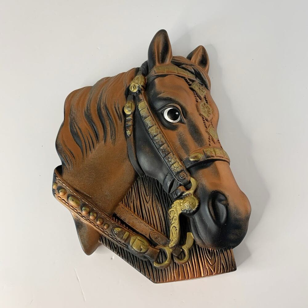 Miller Studio Chalkware 1964 Horse Head Wall Hanging Brown MCM Equestrian